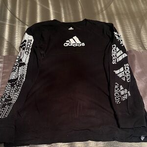adidas Black Long Sleeve Tee with White Logo and Sleeve Graphics